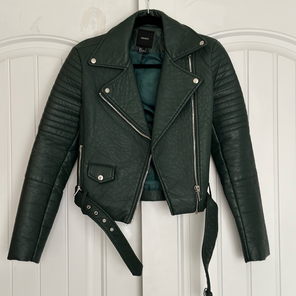 Faux leather dark green jacket